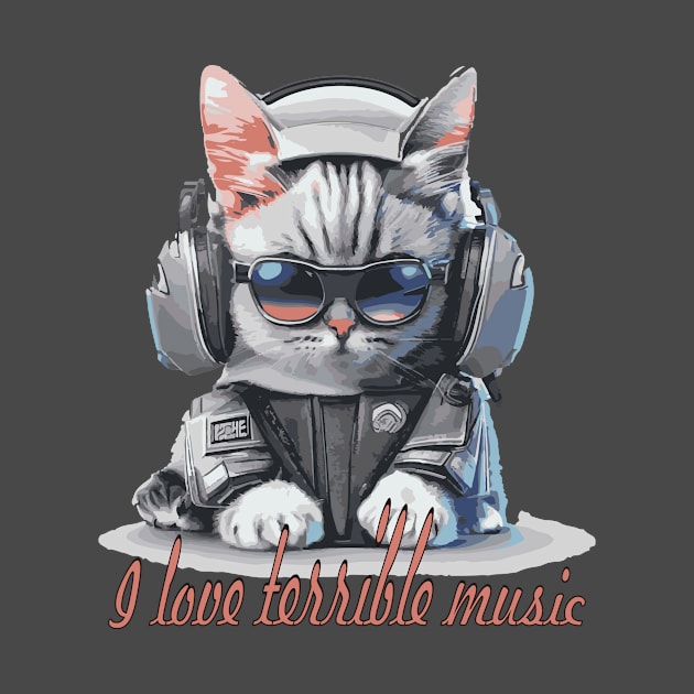 Crazy Cat Listening to Music Cartoon by marklink