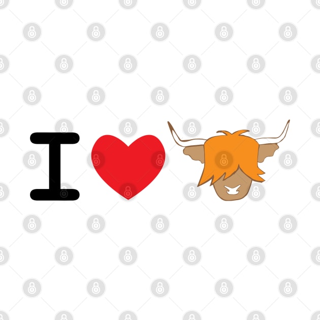 I love Highland cow -ginger cow - red heart by ayelandco