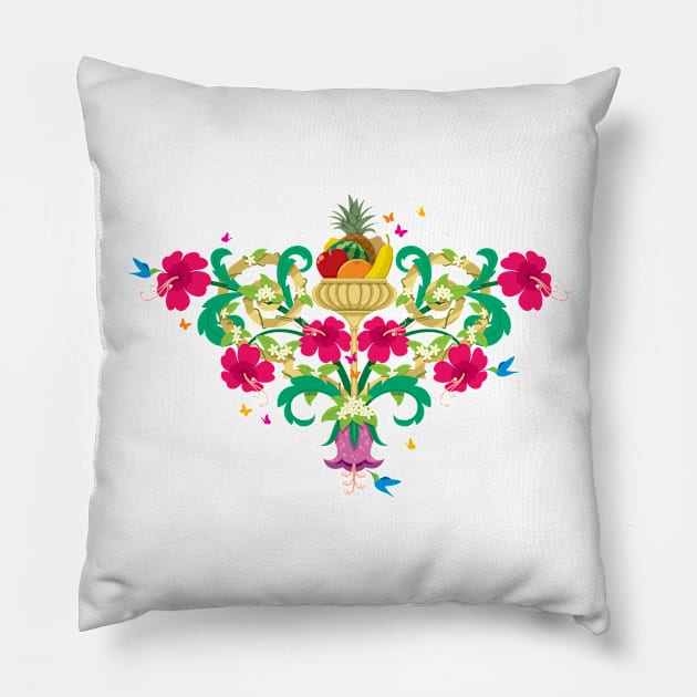 Tropical Floral Ornament Pillow by Malchev