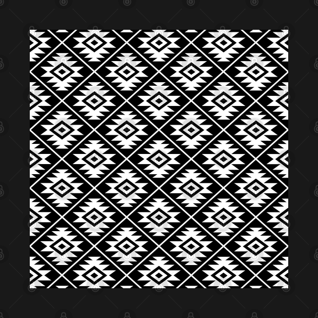 Aztec Symbol White on Black Repeat Pattern by NataliePaskell