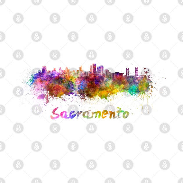 Sacramento skyline in watercolor by PaulrommerArt