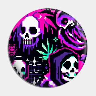 Patron Calaveras Mutantes y Pulpo Alien Morado Pixelados 2 Pin