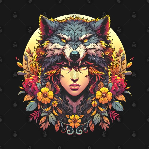 Wild Wolf Woman in Headdress by Shirts by Jamie