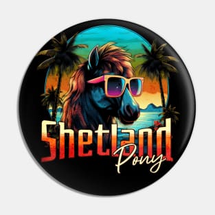 Retro Wave Shetland Pony Horse Vibes Palm Design Pin