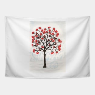 Bullfinches on rowan tree Tapestry