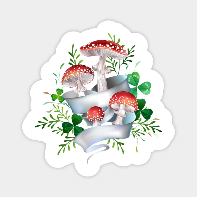 Fly Agaric with White Ribbon Magnet by Blackmoon9