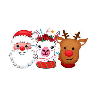 Trio Christmas Santa Llama Reindeer Rudolph T-Shirt