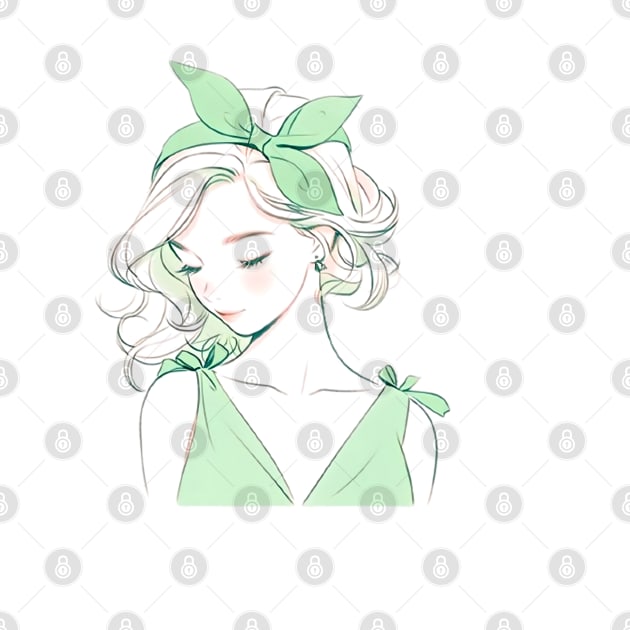 Minimalist line art pretty girl in green by girl with pride