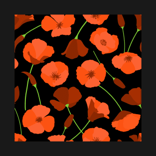 California Poppies in bright orange on black T-Shirt