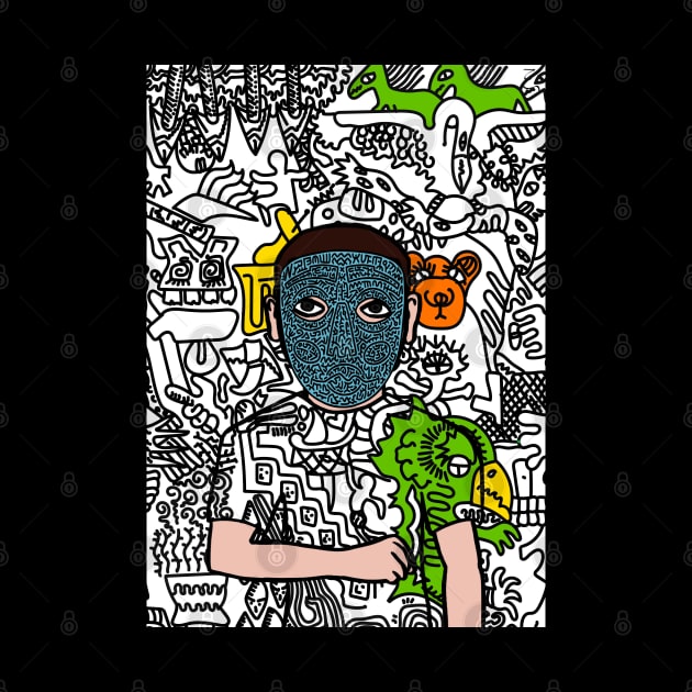 Whimsical Digital Collectible - Character with MaleMask, DoodleEye Color, and DarkSkin on TeePublic by Hashed Art