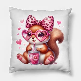 Valentine Squirrel Drinking Ice Cream Pillow