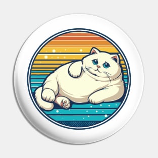 Thick Fat White Cat with Blue Eyes Pin