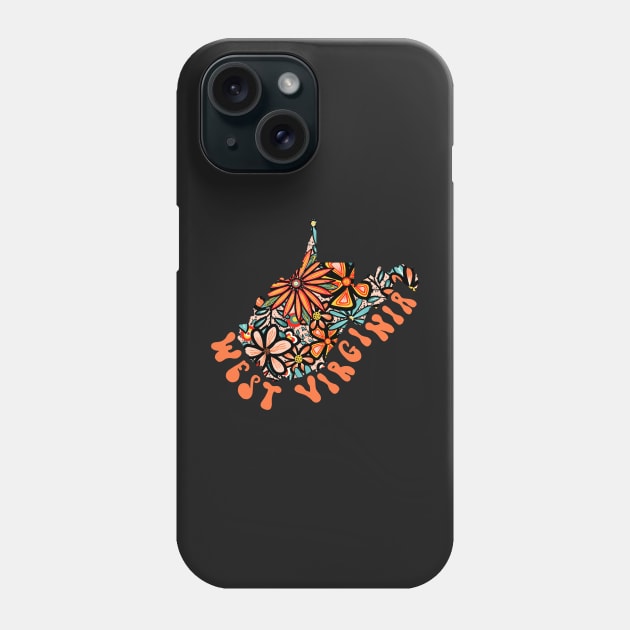 West Virginia State Design | Artist Designed Illustration Featuring West Virginia State Filled With Retro Flowers with Retro Hand-Lettering Phone Case by MarcyBrennanArt