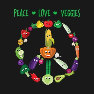 Funny Peace Love Veggies Freedom Sign Vegetables Vegan T-Shirt