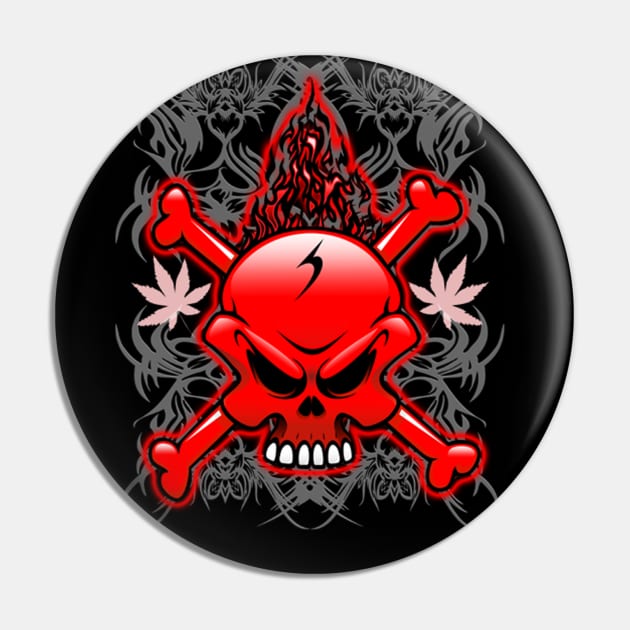 Red Fire Skull with Tribal Tattoos Pin by BluedarkArt