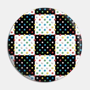 Primary Coloured Discs on Black & White Check Pin