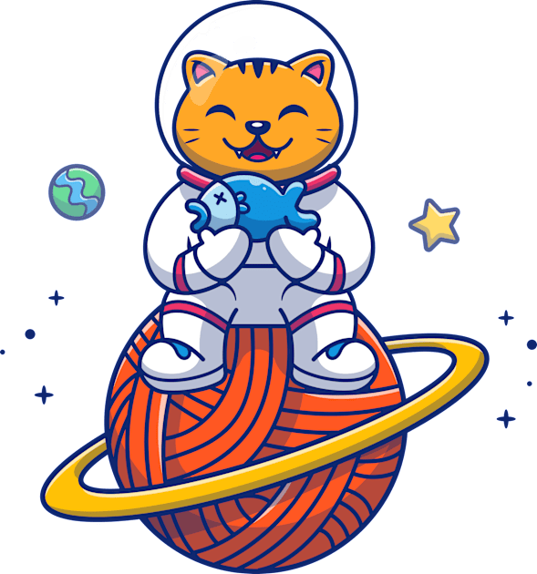 Cat Astronaut Sitting On Planet Kids T-Shirt by Catalyst Labs