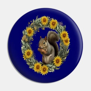 Gray Squirrel With Yellow Flower Wreath Kentucky State Tattoo Art Pin