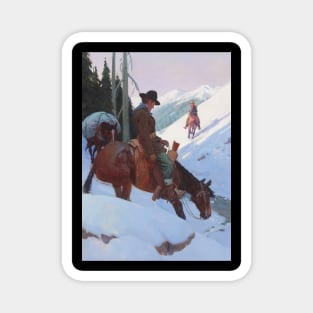 Cowboys In The Mountains - Vintage Western American Art Magnet