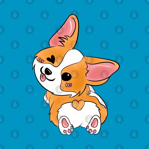 Winking Corgi Love Button: Adorable Kawaii Design with a Heart-Shaped Tail by Ms. MillieLeeHarper