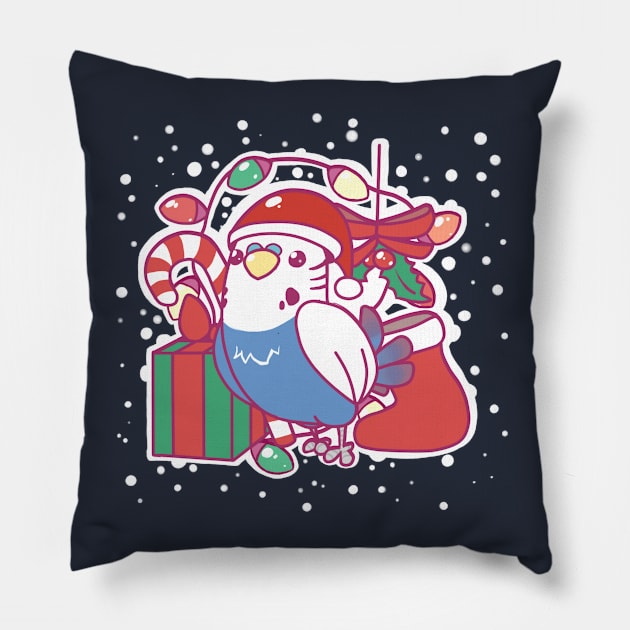 Christmas budgie blue Pillow by Shemii