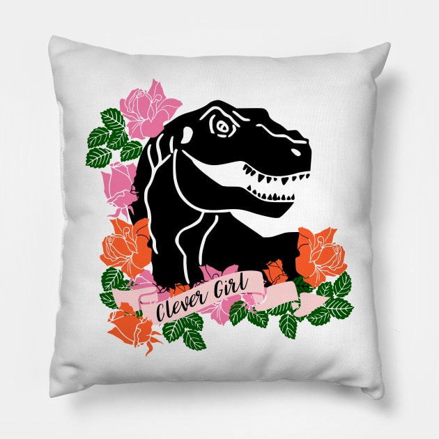 Clever Girl Dinosaur Print Pillow by kapotka