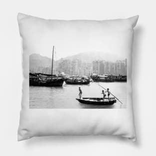 Children fishing in Hong Kong Harbour Pillow