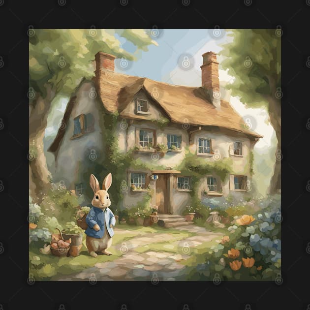 Whimsical Rabbit Cottage by Souls.Print