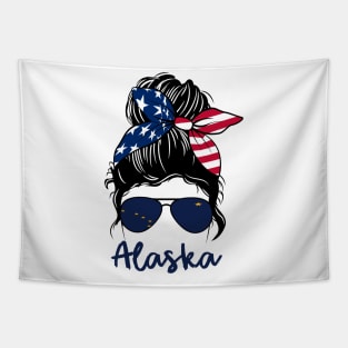 Alaska girl Messy bun , American Girl , Alaska Flag Tapestry