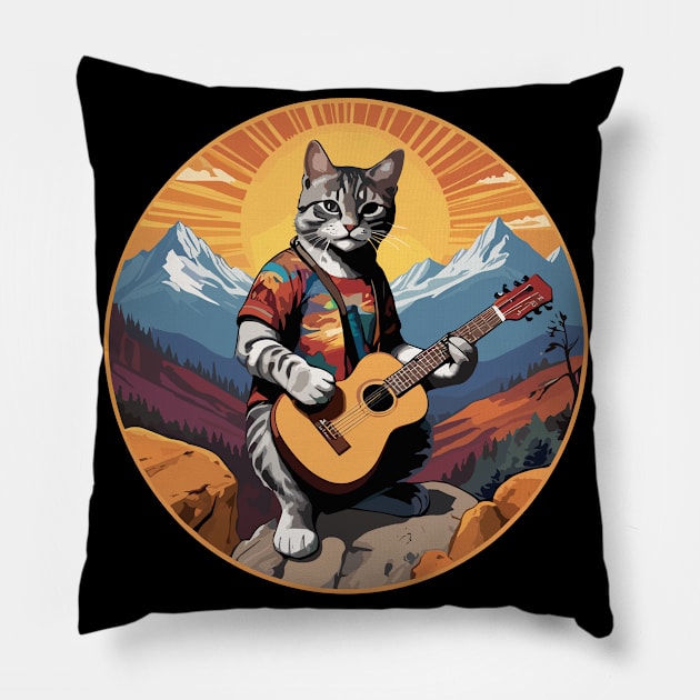 Cat Guitar Mountain Pillow by Prime Quality Designs