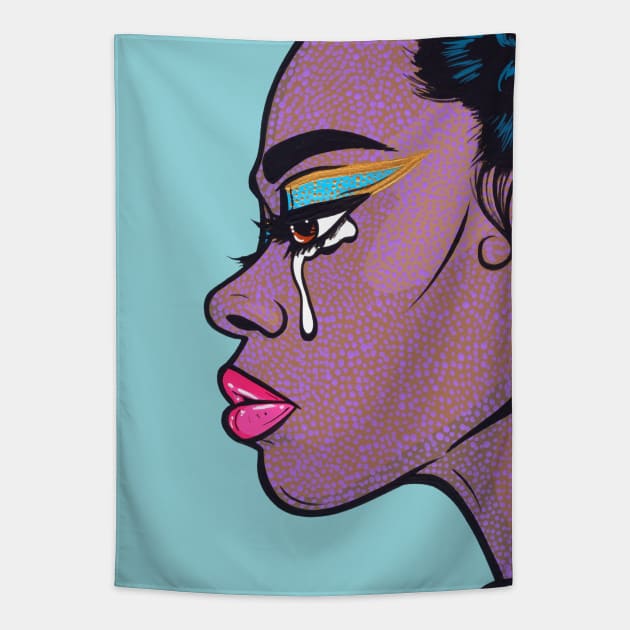 Black Crying Comic Girl Tapestry by turddemon