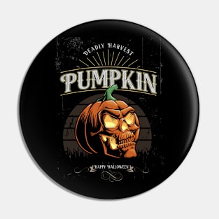 Halloween Pumpkin Skull Deadly Harvest Retro Vintage Pin