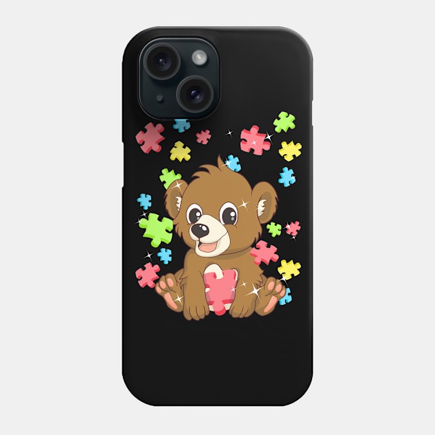 Cute Bear Autism Awareness Puzzle Piece Phone Case by TheBeardComic