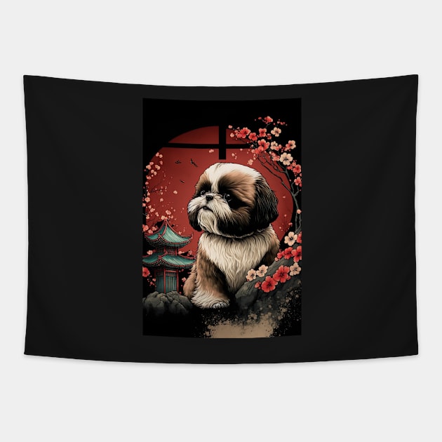 Super Cute Shih Tzu Portrait - Japanese style Tapestry by KoolArtDistrict