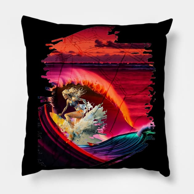 Surfing Riding Therapy, Hello Summer Vintage Funny Surfer Riding Surf Racing Surfing Lover Gifts Pillow by Customo