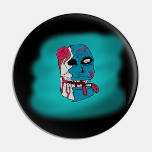 Neon blue zombie head with brain Pin