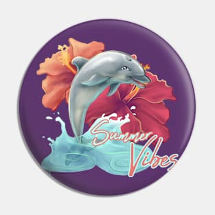 Summer Vibes Hibiscus Dolphin Pin