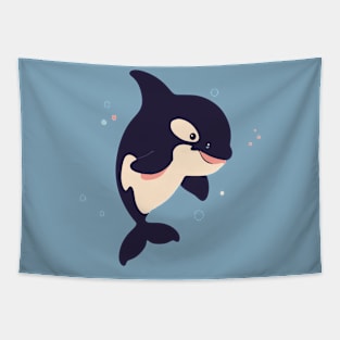 Geometrical Colorful Orca. Adorable Mosaic Cute Kawaii Simple Fish Tapestry