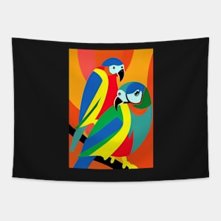 COLORFUL PARROTS RED BACKGROUND Tapestry