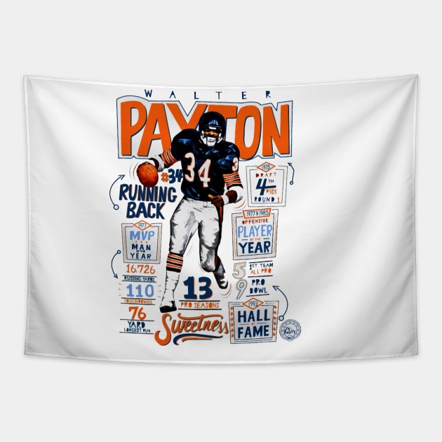 Walter Payton Chicago Stats Tapestry by MASTER_SHAOLIN