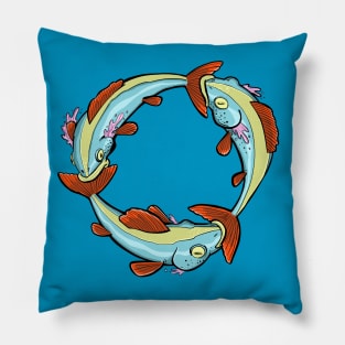 Three fishes in circle Pillow