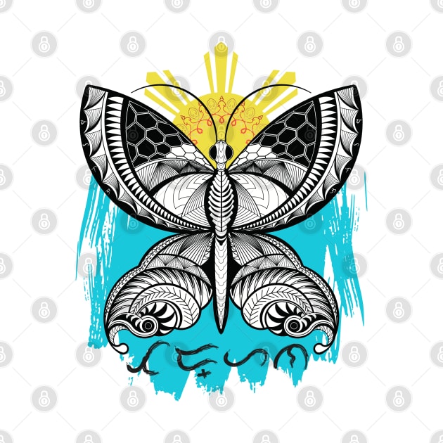 Tribal line Art Butterfly / Baybayin word Tadhana (Destiny) by Pirma Pinas