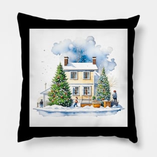 Winter Home Scene - Christmas Pillow