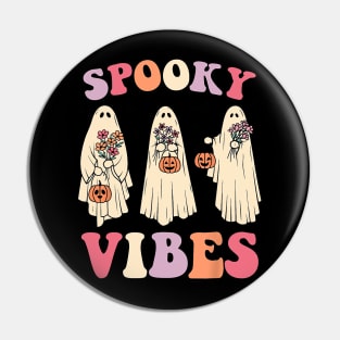 Groovy Halloween Spooky Vibe Retro Flower Ghost Pin