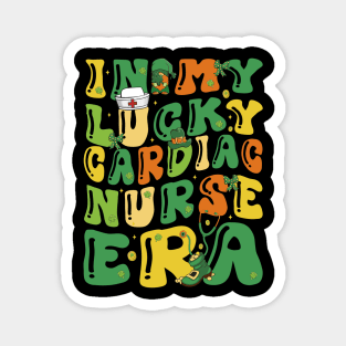 In My Lucky Cardiac Nurse Era Saint Patrick Day Retro Groovy Magnet