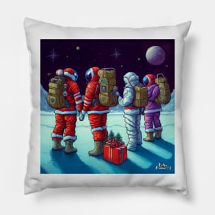 Santa Claus Astronauts at Christmas in Space Pillow