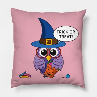 Cartoon Wizard Owl - Trick or Treat Pillow