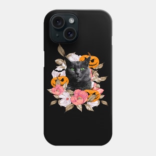 Black Cat With Halloween Floral Phone Case