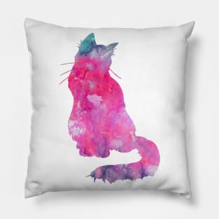 Pink Cat Watercolor Painting Pillow