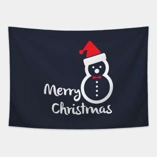 Merry Christmas Happy Snowman With Santa Hat - Merry Christmas Gift Tapestry